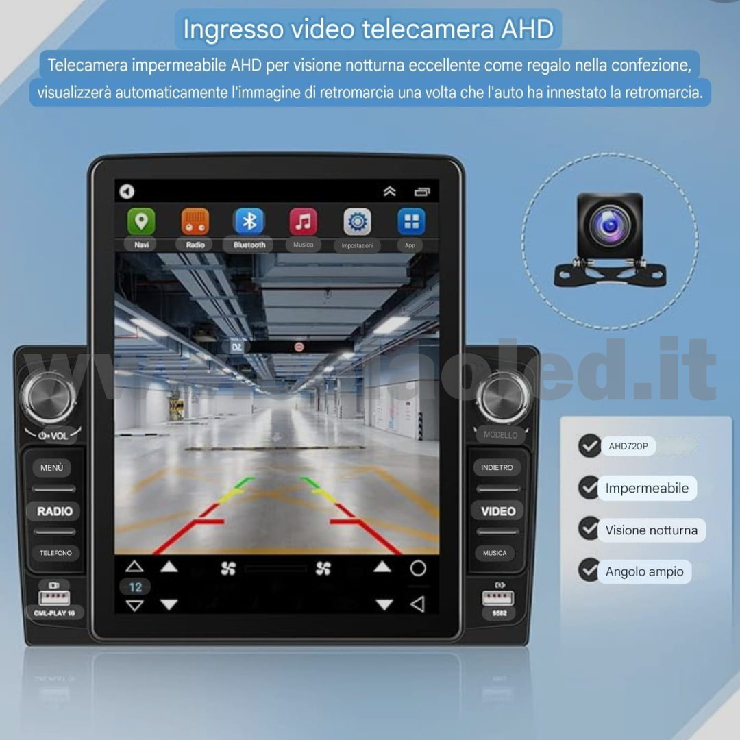 Autoradio 2 Doppio DIN 9,7″ Pollici 4k Carplay android apple + telecamera posteriore parcheggio parcheggio Mircro SD Aux-in USB bluetooth WiFi touchscreen stereo FM RDS USB SWC con USB/EQ/AUX navigatore gps sistema operativo Android Processore 8 core 4 canali 65Wx4 - immagine 2