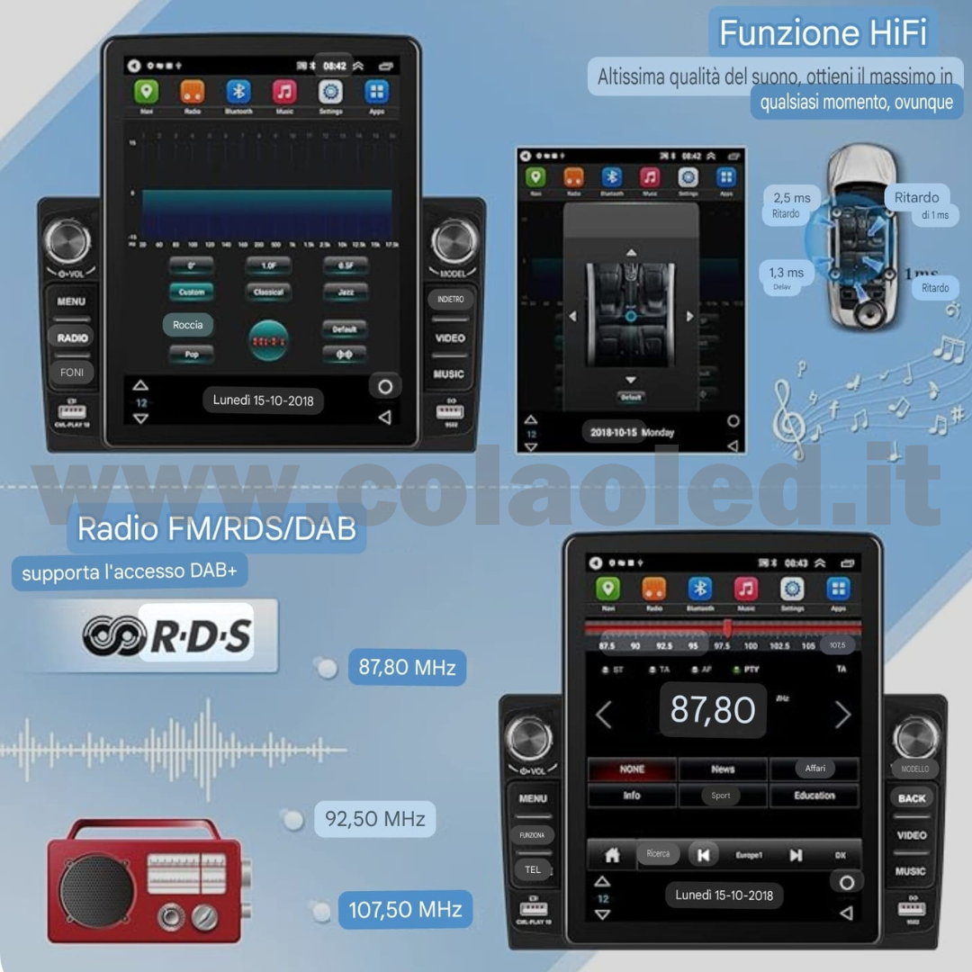 Autoradio 2 Doppio DIN 9,7″ Pollici 4k Carplay android apple + telecamera posteriore parcheggio parcheggio Mircro SD Aux-in USB bluetooth WiFi touchscreen stereo FM RDS USB SWC con USB/EQ/AUX navigatore gps sistema operativo Android Processore 8 core 4 canali 65Wx4 - immagine 7