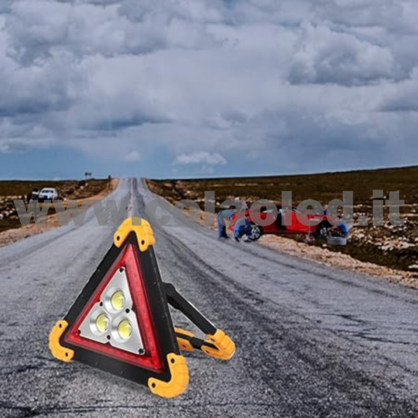 Triangolo e Lampada Ricarica SOLARE da Lavoro Portatile a LED Torcia D'emergenza Spia di Traffico omologato Ricaricabile Portatile Gestire la Riparazione Dell'automobile Luce di Inondazione 30W - immagine 4