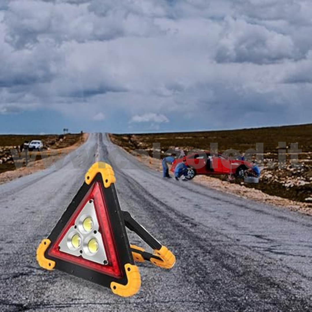 Triangolo e Lampada Ricarica SOLARE da Lavoro Portatile a LED Torcia D'emergenza Spia di Traffico omologato Ricaricabile Portatile Gestire la Riparazione Dell'automobile Luce di Inondazione 30W - immagine 4