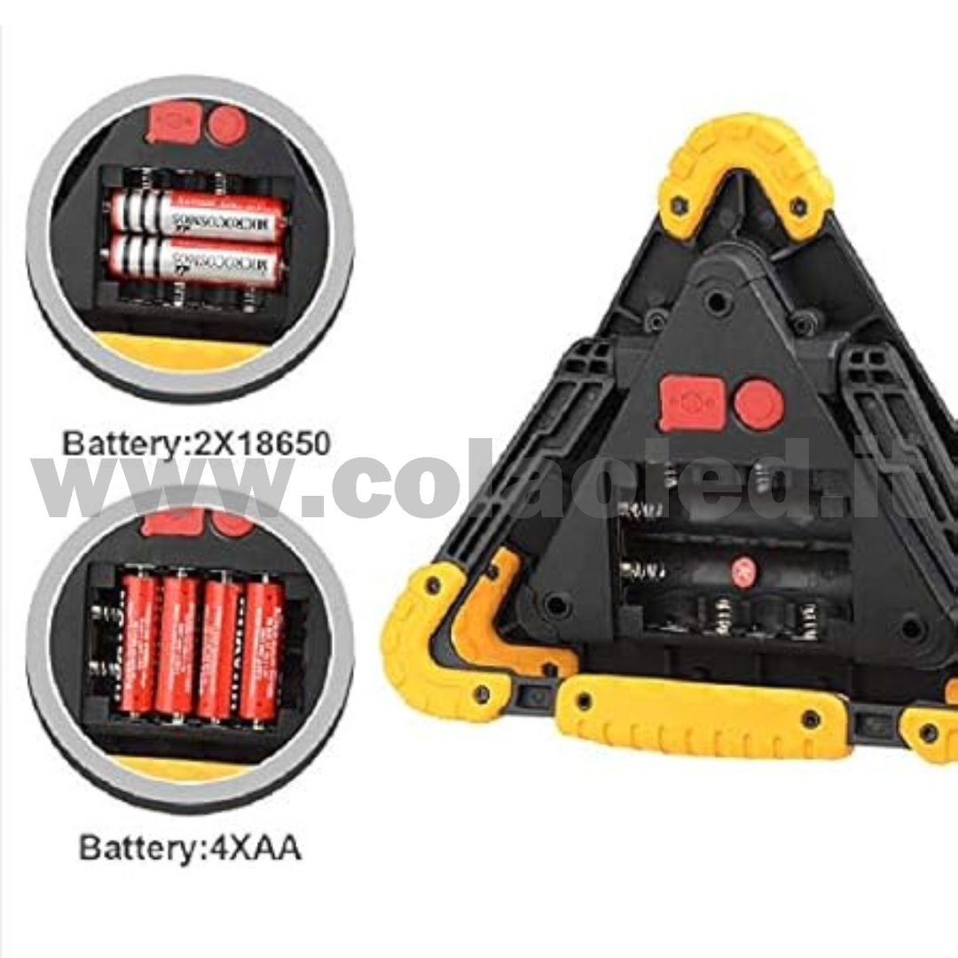 Triangolo e Lampada Ricarica SOLARE da Lavoro Portatile a LED Torcia D'emergenza Spia di Traffico omologato Ricaricabile Portatile Gestire la Riparazione Dell'automobile Luce di Inondazione 30W - immagine 3