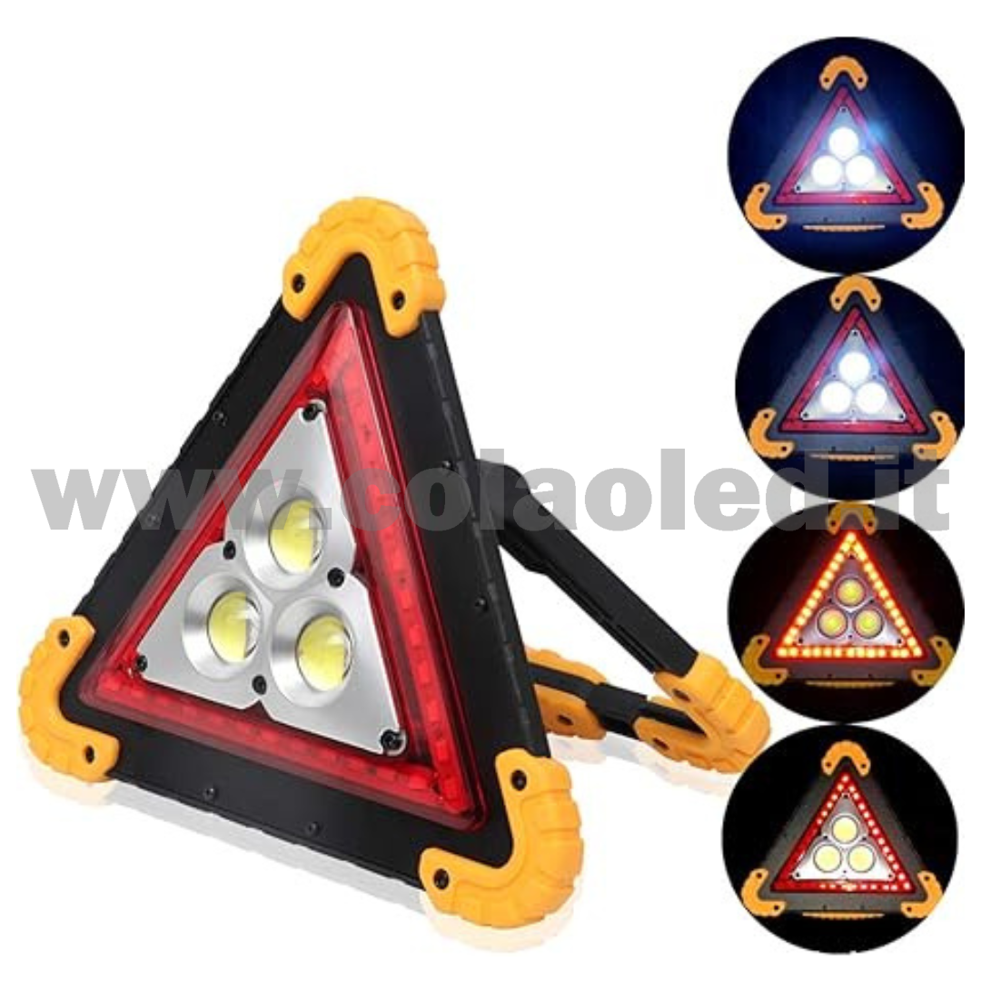 Triangolo e Lampada Ricarica SOLARE da Lavoro Portatile a LED Torcia D'emergenza Spia di Traffico omologato Ricaricabile Portatile Gestire la Riparazione Dell'automobile Luce di Inondazione 30W