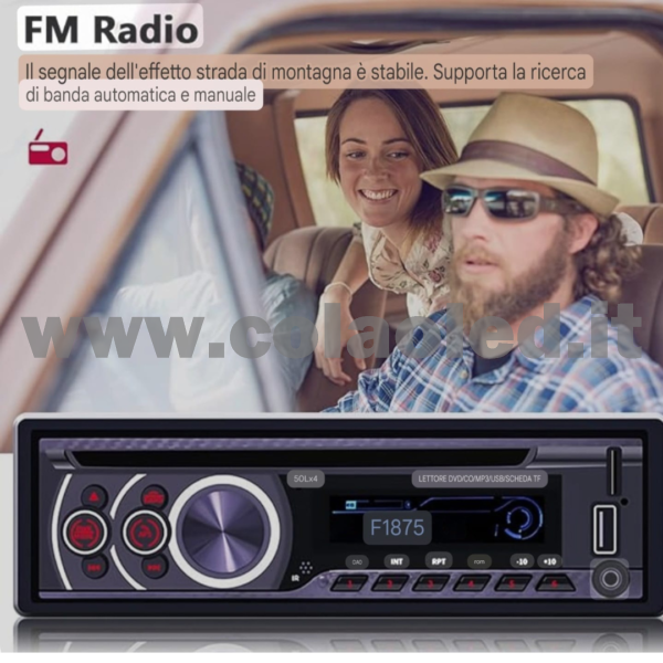 Autoradio 1 DIN CD DVD Micro SD USB Aux-in Bluetooth Lettore MP5 Radio FM RDS USB/EQ/AUX gps 4 canali 60Wx4 - immagine 3