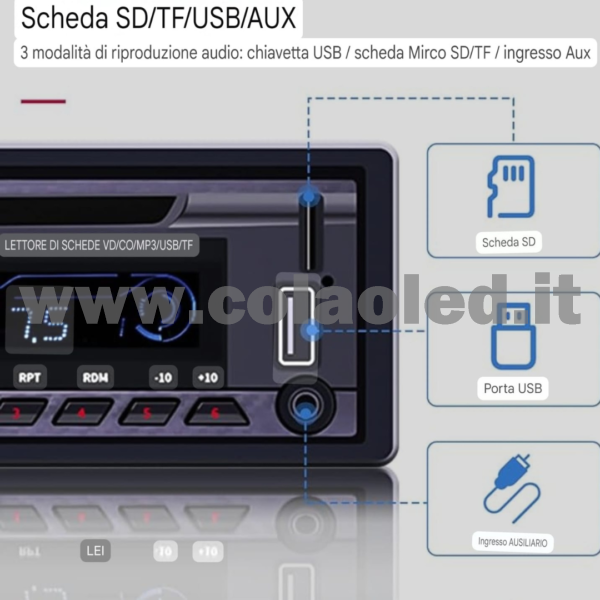 Autoradio 1 DIN CD DVD Micro SD USB Aux-in Bluetooth Lettore MP5 Radio FM RDS USB/EQ/AUX gps 4 canali 60Wx4 - immagine 4