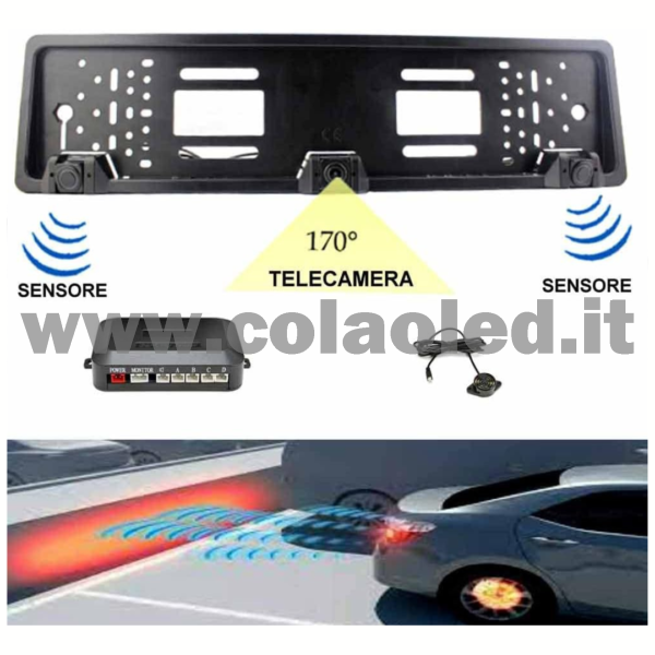 Porta targa posteriore con Telecamera e sensori di parcheggio retromarcia auto camper camion 12v con fili Full hd 420 TVL e led visione notturna portatarga - immagine 6