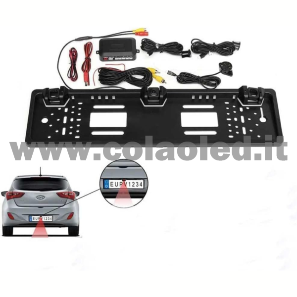 Porta targa posteriore con Telecamera e sensori di parcheggio retromarcia auto camper camion 12v con fili Full hd 420 TVL e led visione notturna portatarga - immagine 5