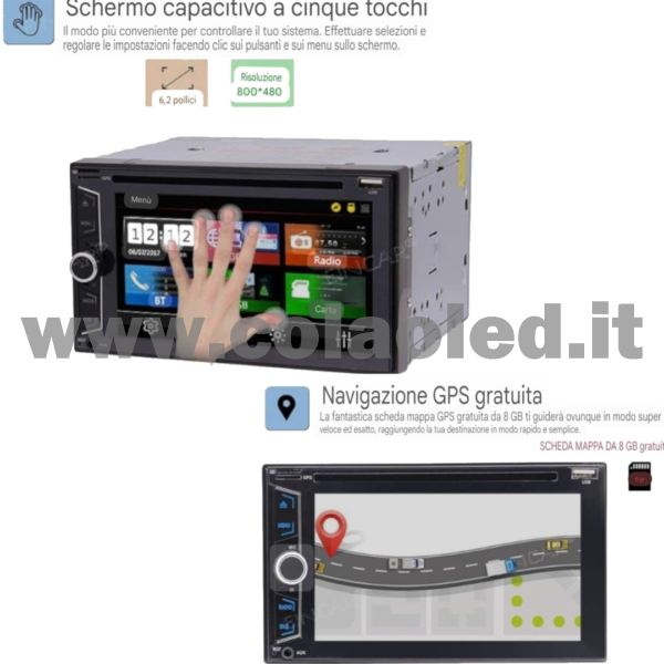 Autoradio 2 Doppio DIN 6,2" Pollici Carplay android apple + telecamera posteriore parcheggio parcheggio Mircro SD Aux-in USB bluetooth WiFi touchscreen stereo FM RDS USB SWC con USB/EQ/AUX navigatore gps sistema operativo Android Processore 8 core 4 canali 65Wx4 - immagine 6