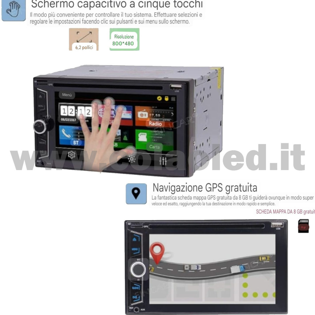 Autoradio 2 Doppio DIN 6,2" Pollici Carplay android apple + telecamera posteriore parcheggio parcheggio Mircro SD Aux-in USB bluetooth WiFi touchscreen stereo FM RDS USB SWC con USB/EQ/AUX navigatore gps sistema operativo Android Processore 8 core 4 canali 65Wx4 - immagine 6