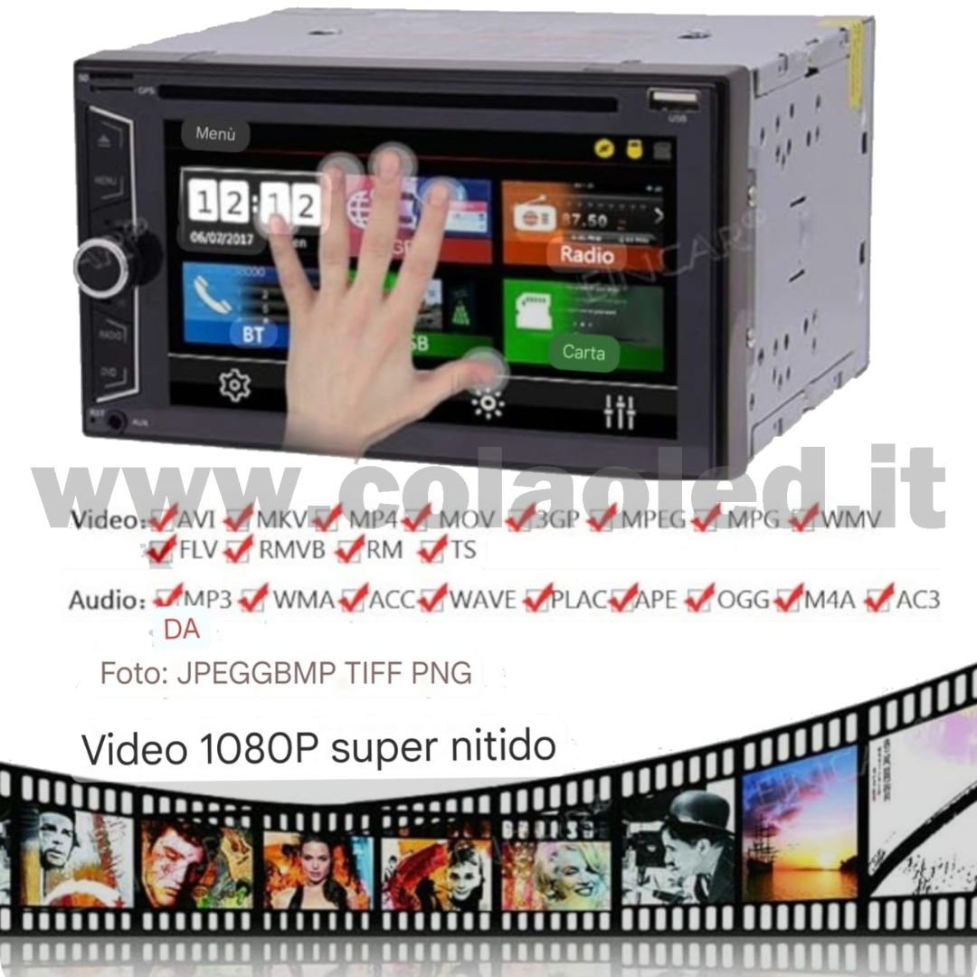 Autoradio 2 Doppio DIN 6,2" Pollici Carplay android apple + telecamera posteriore parcheggio parcheggio Mircro SD Aux-in USB bluetooth WiFi touchscreen stereo FM RDS USB SWC con USB/EQ/AUX navigatore gps sistema operativo Android Processore 8 core 4 canali 65Wx4 - immagine 3