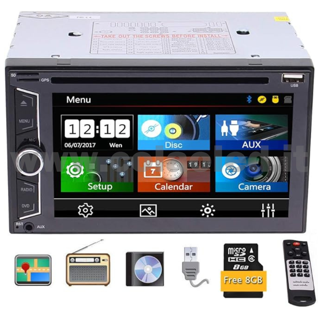 Autoradio 2 Doppio DIN 6,2" Pollici Carplay android apple + telecamera posteriore parcheggio parcheggio Mircro SD Aux-in USB bluetooth WiFi touchscreen stereo FM RDS USB SWC con USB/EQ/AUX navigatore gps sistema operativo Android Processore 8 core 4 canali 65Wx4 - immagine 2
