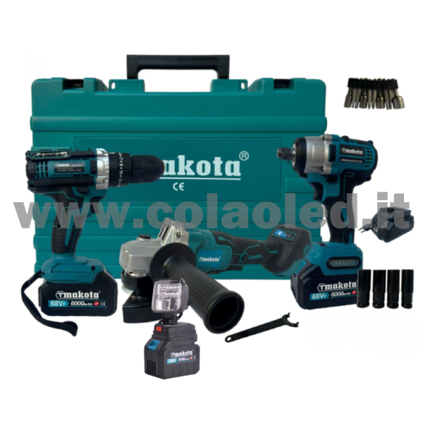 Kit Valigetta con Utensile a Batteria 3 in 1 - Trapano Avvitatore a Percussione, Svitabulloni, Smerigliatrice 68V Brushless