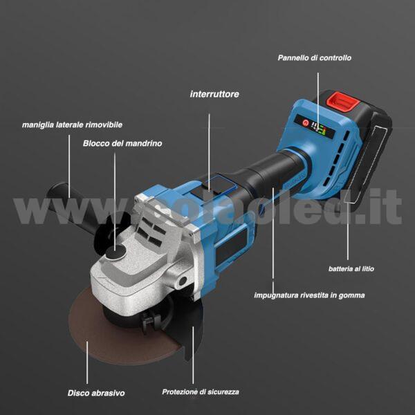 Smerigliatrice Angolare a Batteria 21V, smerigliatrice a batteria, smerigliatrice angolare con 2 Batterie e 6 Dischi Abrasivi - immagine 6