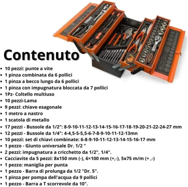 Cassetta degli attrezzi completa portautensili cassetta dei ferri con utensili 85 pezzi con maniglia per il trasporto completa di tutto - immagine 8
