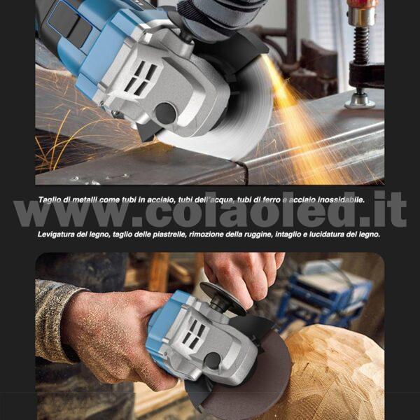 Smerigliatrice Angolare a Batteria 21V, smerigliatrice a batteria, smerigliatrice angolare con 2 Batterie e 6 Dischi Abrasivi - immagine 4