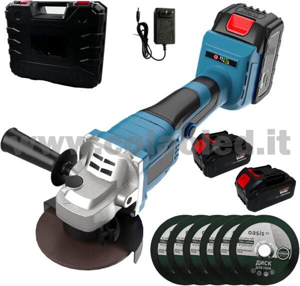 Smerigliatrice Angolare a Batteria 21V, smerigliatrice a batteria, smerigliatrice angolare con 2 Batterie e 6 Dischi Abrasivi