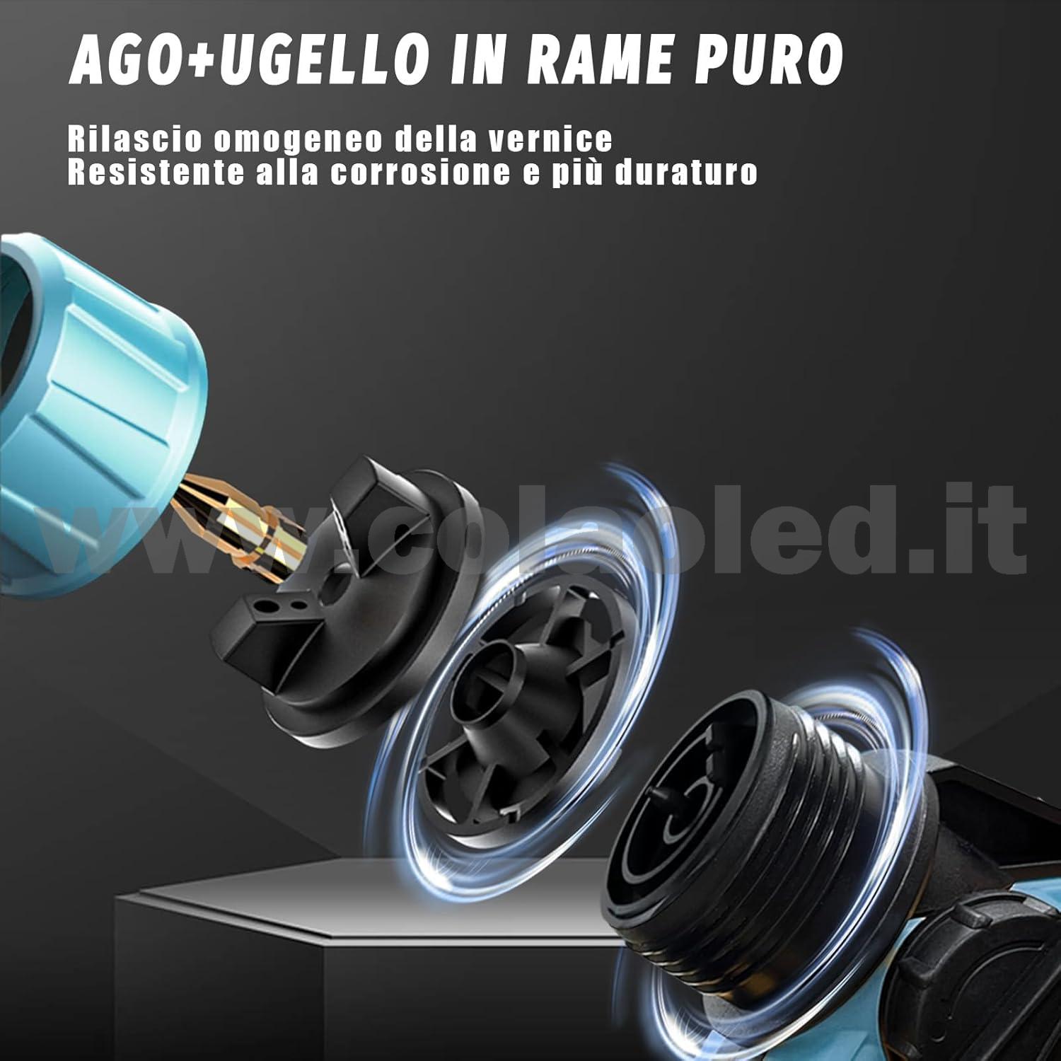 Pistola per verniciatura a batteria con 2 batterie - 3 Ugelli da 1,0mm 1,8mm 2,5mm - Serbatoio da 800 ml - immagine 6