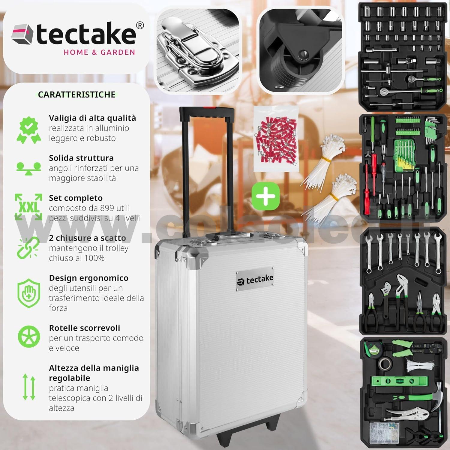 Trolley porta attrezzi 899 pezzi Ampia gamma di attrezzi forma ergonomica Con maniglia pieghevole e maniglia telescopica cassetta porta attrezzi completa di tutto - immagine 9