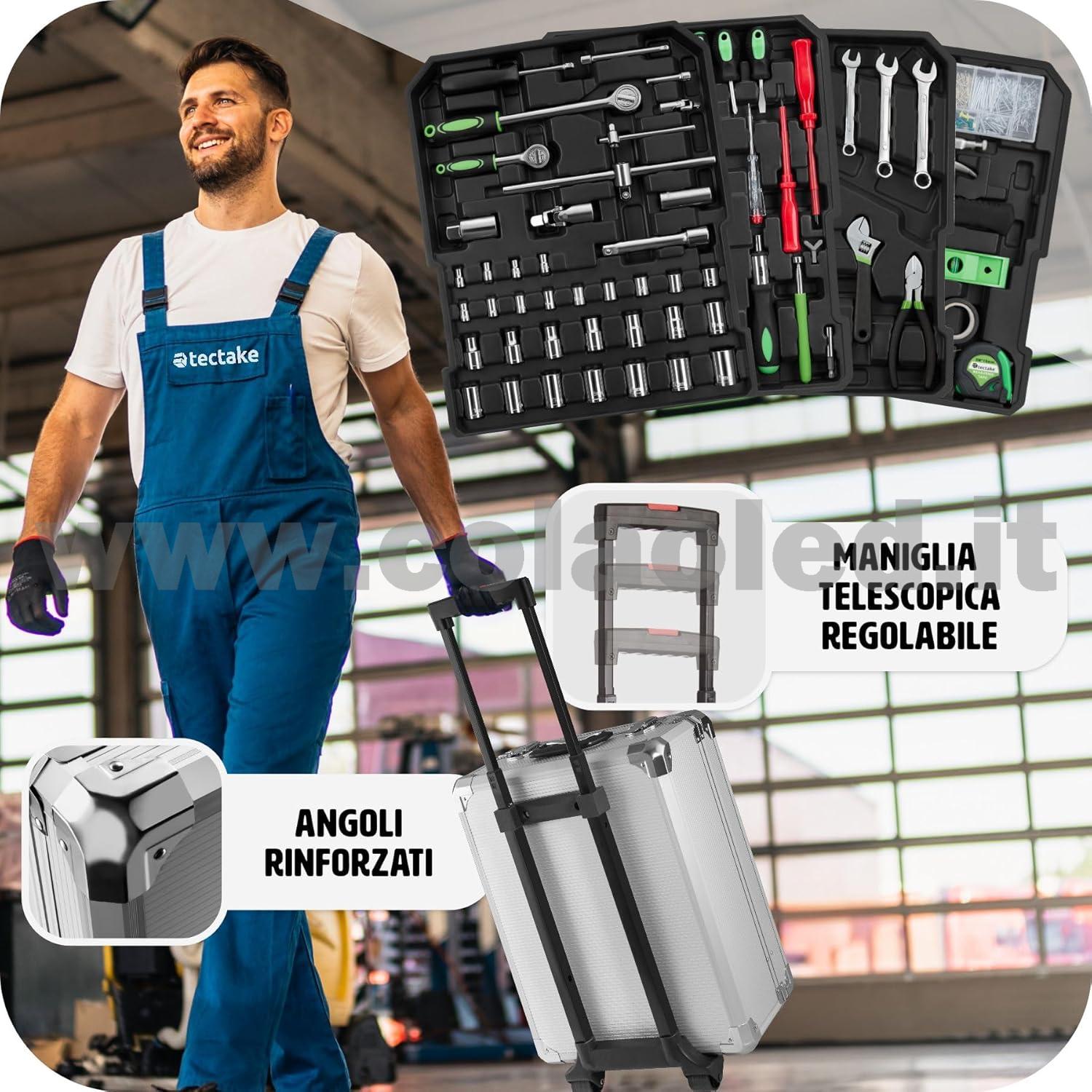 Trolley porta attrezzi 899 pezzi Ampia gamma di attrezzi forma ergonomica Con maniglia pieghevole e maniglia telescopica cassetta porta attrezzi completa di tutto - immagine 4