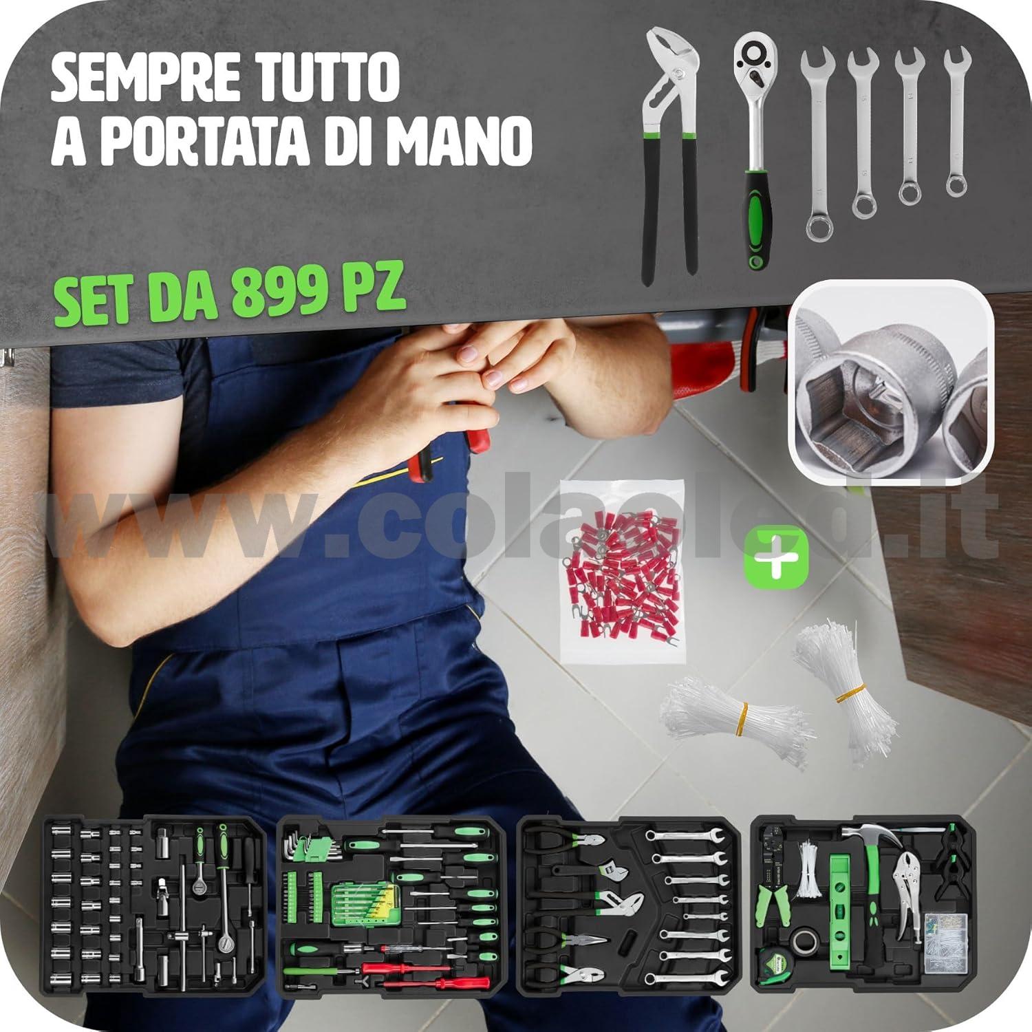 Trolley porta attrezzi 899 pezzi Ampia gamma di attrezzi forma ergonomica Con maniglia pieghevole e maniglia telescopica cassetta porta attrezzi completa di tutto - immagine 8